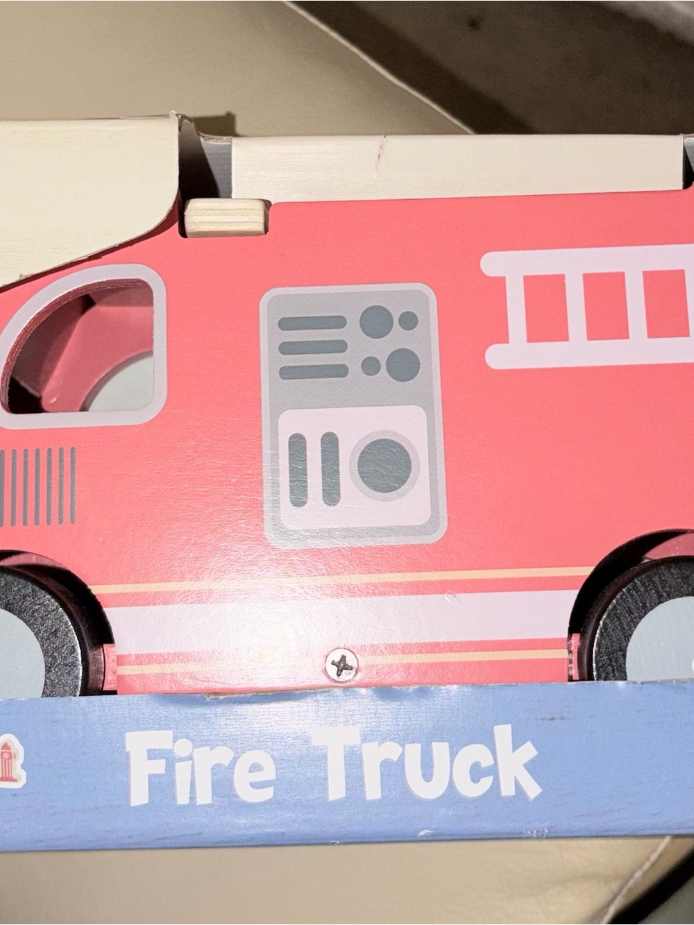 Wooden Pink Fire Truck Toy for Kids - Safe Pretend Play